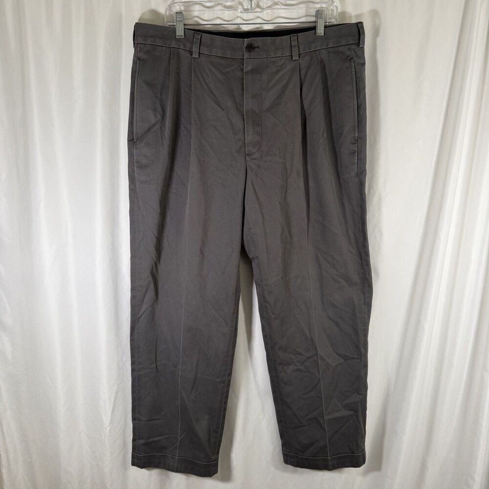 Brooks Brother Advantage Chino Elliot Pants Men's 37x30 Grey Pleated Cotton